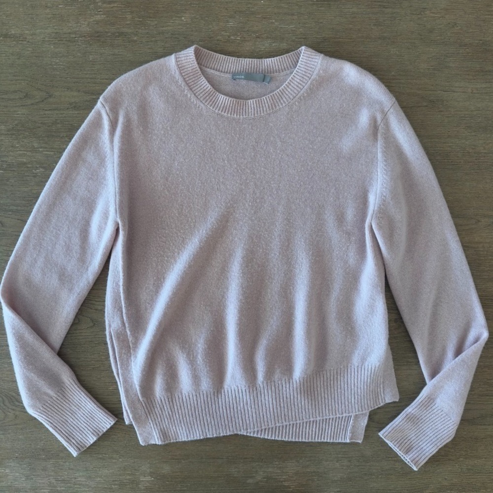 VINCE Asymmetrical 100% Cashmere Crewneck Sweater-Pink- Size L #S1495-Soft